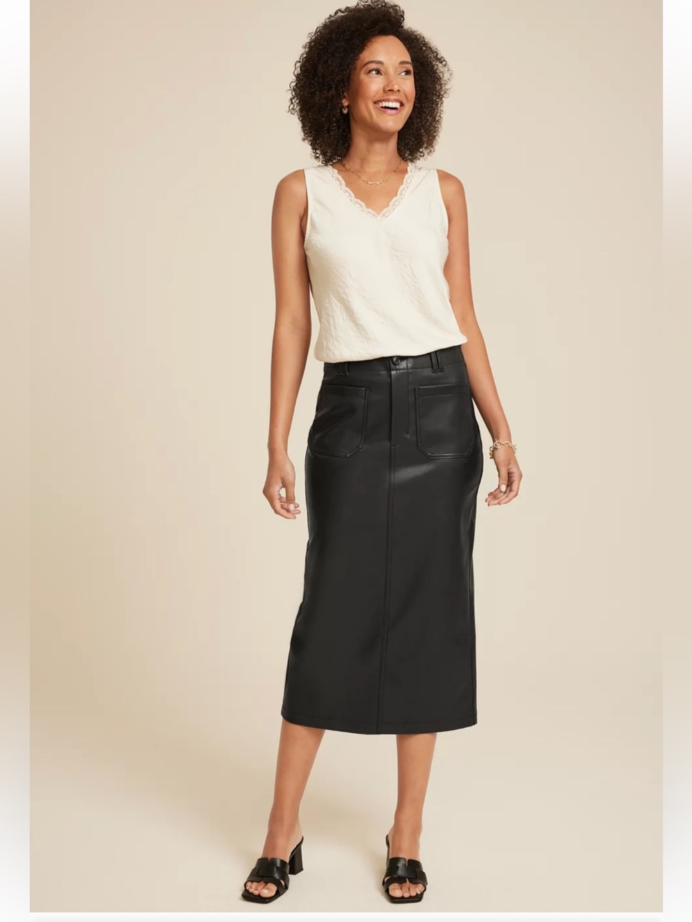 EDGELY BY MAURICES Faux leather High Rise Midi Skirt Size Small Like New